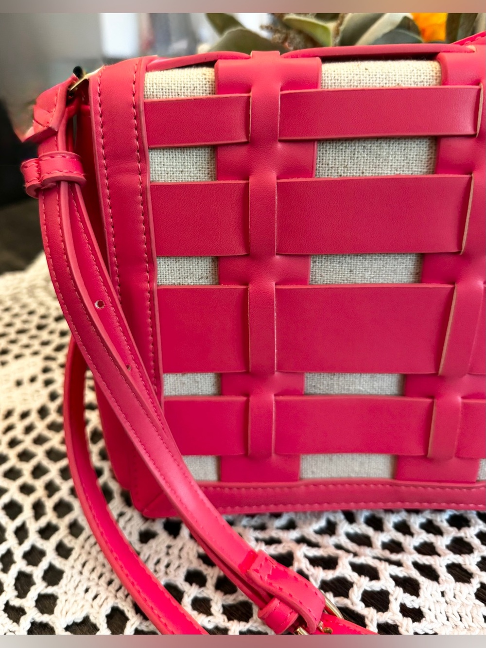 A New Day Pink Woven Basket Weave Crossbody Top Handle Bag - Picture 5 of 14
